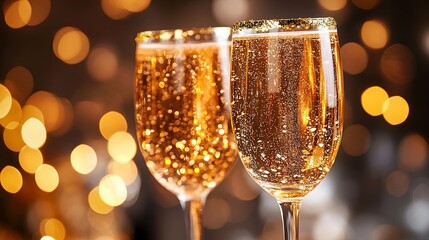 A set of New Year Eve cocktails with sparkly garnishes, ready for a toast at midnight. .