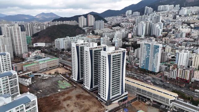 Busan city view, Drone footage, South Korea