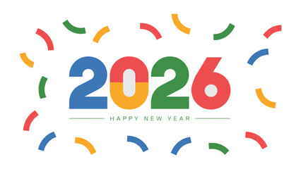 A Colorful Start to 2026: An eye-catching graphic spells out the year 2026, with Happy New Year below, all set against a vibrant confetti backdrop, ideal for ushering in a fresh start.