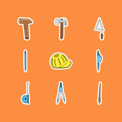 Collection of Hand-Drawn Construction and Drafting Tools Stickers