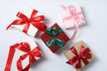 Christmas gift. Top view of the image on a white background with space for decoration.
