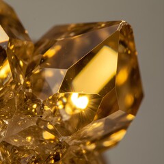 Ethereal Refractions: A Glistening Abstract Macro Capture of Aureate Light Delicately Refracted through Intricate Crystalline Facets Emitting Warm Ethereal Energy
