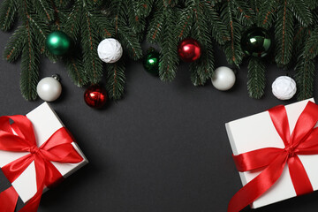 Christmas gift. Top view of image on black background with space for decoration.
