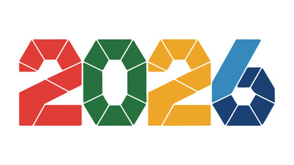 The Year 2026: A vibrant and modern representation of the year 2026, composed of colorful geometric shapes, embodies innovation, design, and a forward-thinking perspective. 
