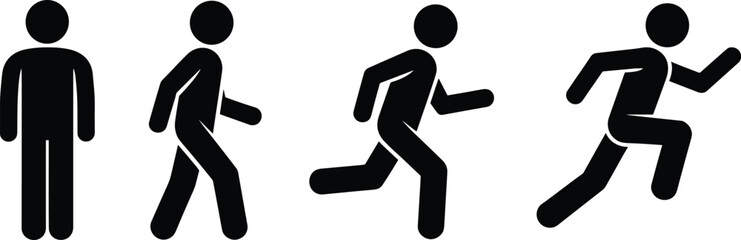 Silhouette Icons Depicting Human Motion From Standing To Running person figure