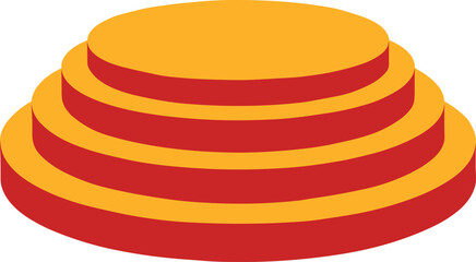 Five-tier circular platform, orange and red layers, stepped structure, abstract podium, geometric design, vector illustration, stock art, display concept