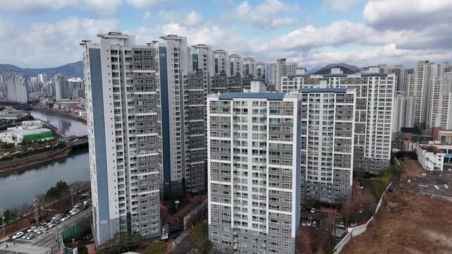 Busan city view, Drone footage, South Korea