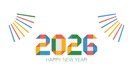 Obraz premium New Year's Greetings 2026: The image displays the words 2026 with the phrase Happy New Year below it, presented with a vibrant and colorful style.