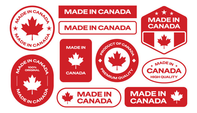Made in canada text stickers, emblems, badges, and logos collection for product.