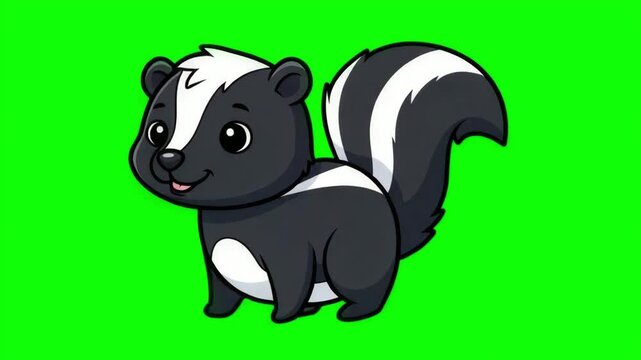 Cute Cartoon Skunk Character Animation on Green Screen Background for Chroma Key Compositing