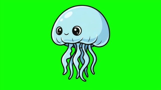 Cute Cartoon Jellyfish Swimming Animated Loopable Green Screen Chroma Key Element for Ocean and Marine Projects