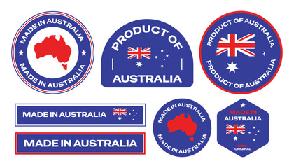 Made in australia text stickers, emblems, badges, and logos collection for product. © titusurya