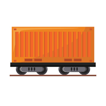 Train cargo wagon vector illustration, freight wagon icon, cargo container wagon train freight transport vehicle, isolated on white background