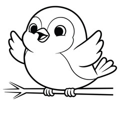 Cute Cartoon Bird Sitting on Branch Outline Animal Vector Illustration