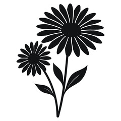 Black Daisy Flower Silhouette  Two Blooming Daisies Vector Illustration