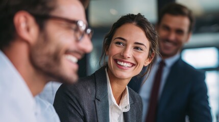 Smiling business people talking planning in conference room meeting