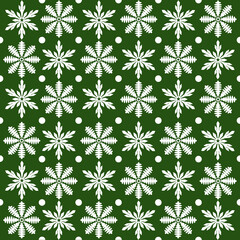 Seamless Snowflake Pattern on Green Background