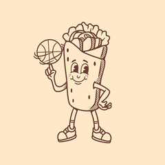mascot shawarma with basketball with retro style good for branding, doodle, logo design, etc