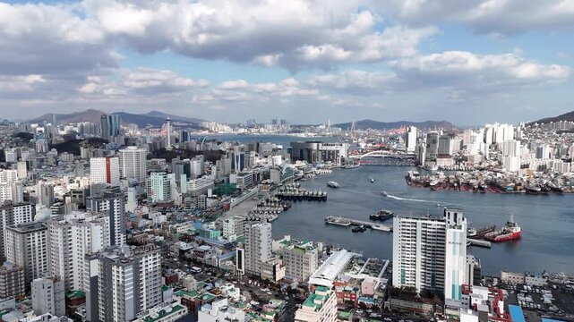Busan city view, Drone footage, South Korea