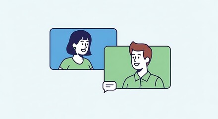 Two people communicating online through video call windows.