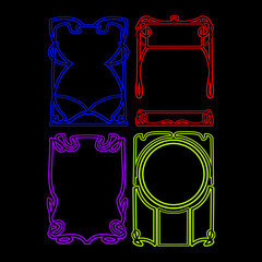 set of vector Psychedelic Posters Template Set, Art Nouveau Frames, Psychedelic Colors, line art	
