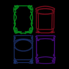 Psychedelic Posters Template Set, Art Nouveau Frames, Psychedelic Colors, line art	
