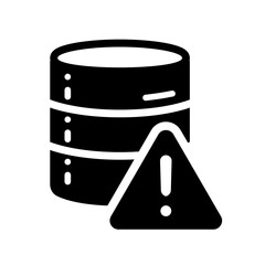 Database with solid warning triangle indicating serious risk, system fault, urgent operational hazard, error conditions, and immediate attention required for protected data environments.