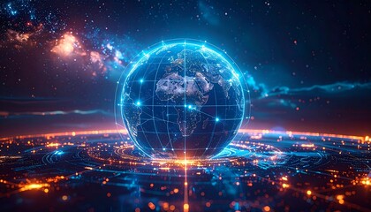 Digital Earth globe surrounded by data streams in space