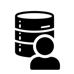 Database with user symbol showing assigned ownership, controlled access, identity linkage, permission structures, account management, and personalized interaction with stored data.