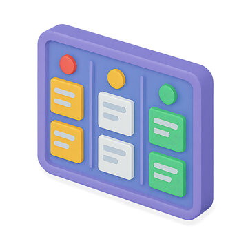 Kanban Task Board  Isometric 3D Icon 3D taskboard: a vibrant and minimalist 3D rendering of a taskboard with sticky notes, perfectly conveying the essence of task management, project planning.