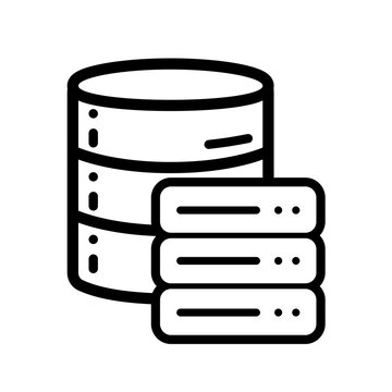 Outline database linked to stacked servers indicating backend scaling, multi-layer processing, infrastructure coordination, high-capacity handling, and structured server-side operations.