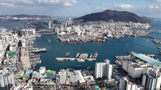 Busan city view, Drone footage, South Korea