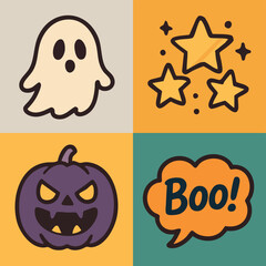 Cartoon Halloween Icons in Vibrant Colors Seamless Pattern