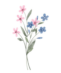 Watercolor flowers decor for stationary, greetings, etc. Bouquet, floral decoration. Hand drawing.	