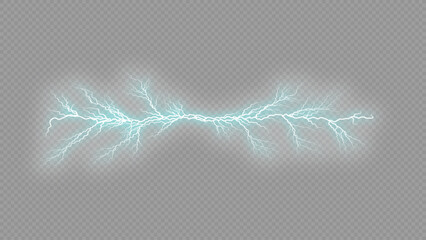 Electric discharge or lightning effect, bright blue energy arc, isolated on white background, realistic digital art © MD NUR MIA