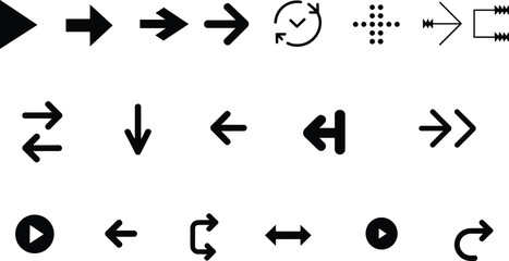 Including Play, Forward, Backward, Refresh, Directional, and Exchange Arrows for UI, Navigation, and Media Interface Design Elements