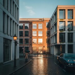 Serene Modern Urban Escape: Authentic Vintage Textures Merge with Timeless Architecture and Subdued, Nostalgic Hues to Evoke Enduring, Urban Charm.