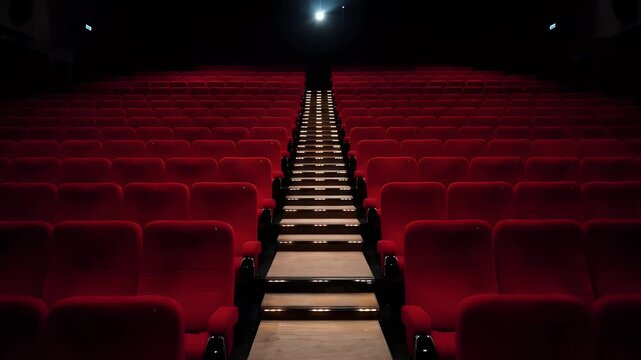 Anticipation builds as the movie projector shines on vacant theater seating ready for the big screen experience