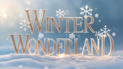 Winter Wonderland 3D text effect with snowflakes on bokeh background