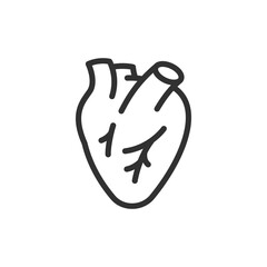 Human heart, linear icon. Cardiology and medical health symbol. Line with editable stroke.