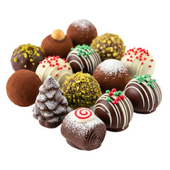 Holiday chocolate truffle assortment, isolated