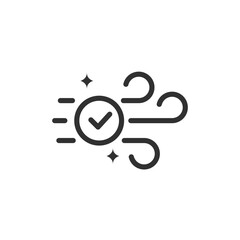 Clean air with checkmark, linear icon. Air purification and environmental quality. Line with editable stroke.