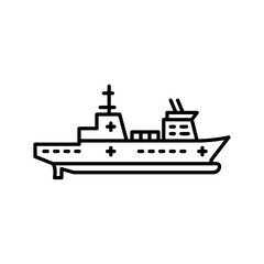 Obraz premium Hospital ship outline icon. Hospital ship black line illustration.