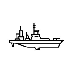 Obraz premium military ship outline icon. Naval ship black line illustration.