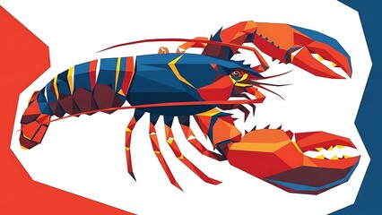 Colorful geometric lobster illustration showcasing marine life in a modern polygonal art style on a bright background