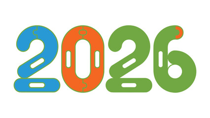 Year 2026: The vibrant year 2026 takes center stage with a playful and colorful design, hinting at future possibilities and creative concepts. 