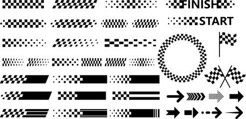 Dynamic Racing Stripes and Checkered Speed Line Set Motorsport Finish Start Line Graphics. racing stripe vector. Checkered flag graphics. Motorsport speed lines. Car decal pack.