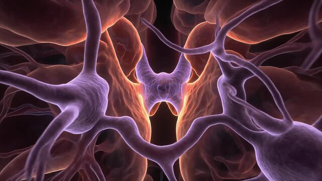 Abstract 3D animation of interconnected neurons within the brain's median preoptic nucleus.