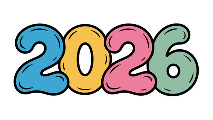 Colorful 2026: An eye-catching and playful illustration of the year 2026, showcasing vibrant colors and a friendly, cartoonish design.