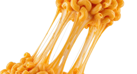 Macaroni and cheese with melted cheese strings